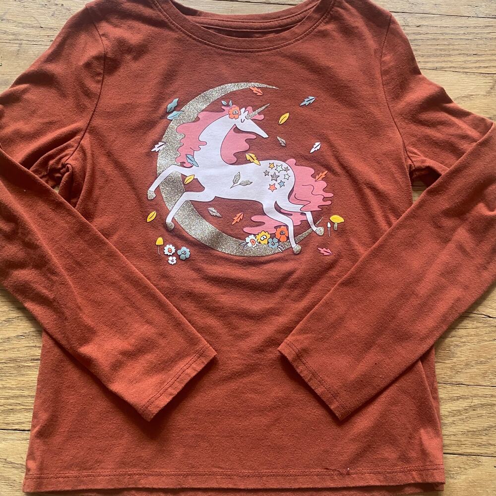 Cat & Jack Girl's Unicorn Long Sleeve Cotton Blend Shirt (Sz. S 6/7)